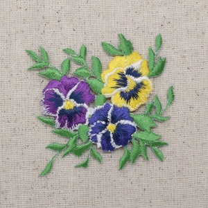Pansies Bunch - Small - Yellow/Blue/Purple Flowers - Iron on Applique - Embroidered Patch - 691859-L