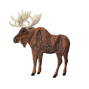 ヘラジカ - ナチュラル - 左向き - 全身 - アイロン接着式アップリケ - 刺繍パッチ - 696994-C