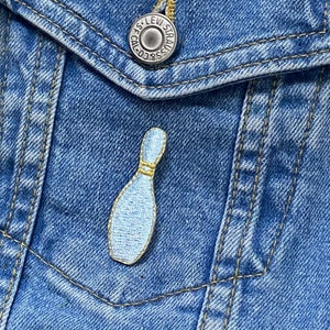 Light Blue Bowling Pin Embroidered Iron on Patch