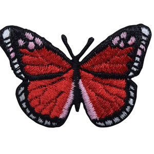 Small Butterfly - Red/Black - Iron on Applique - Embroidered Patch