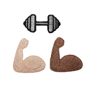 Flexed Arm & Dumbbell Iron-On Patch: Embroidered Biceps Muscle Design for Fitness Enthusiasts