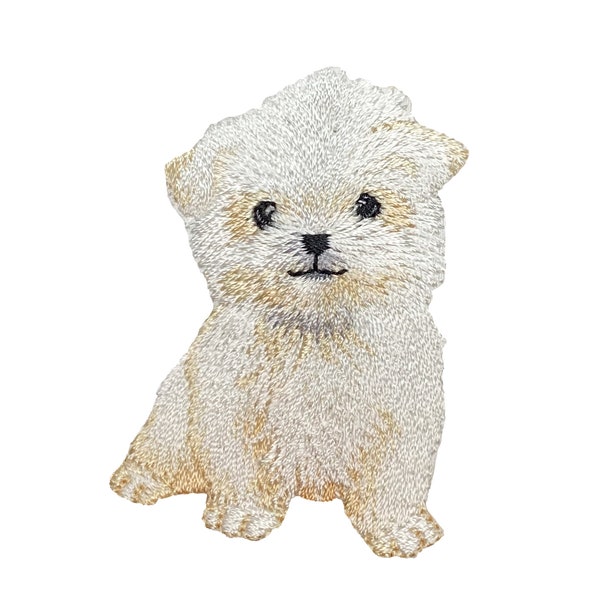 Maltese Puppy Dog Embroidered Iron on Patch