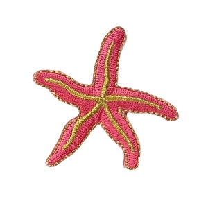 Coral Starfish with Gold Details, Embroidered, Iron on Patch