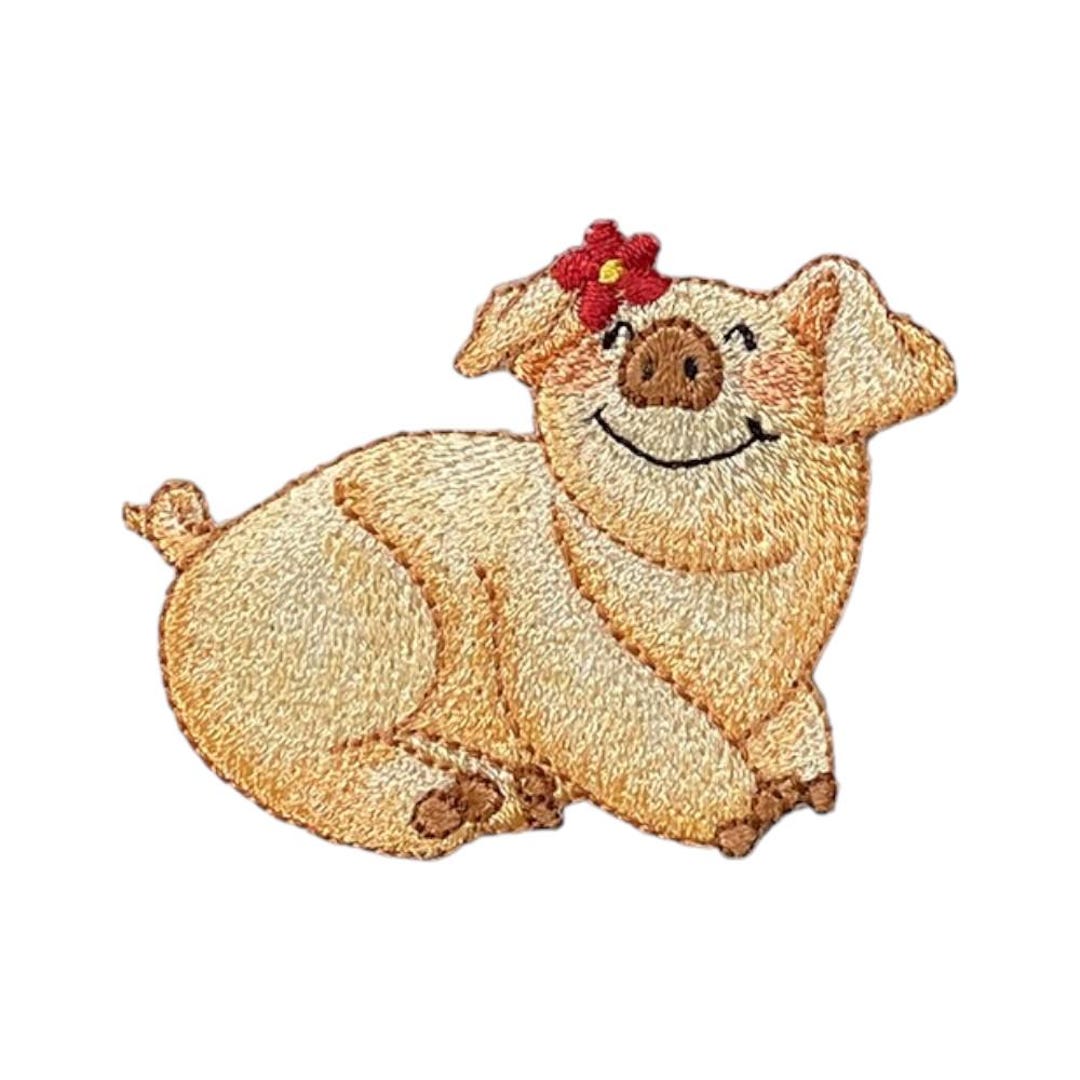 Pig With Daisy, Piglet, Flower, Iron on Patch, Embroidered - Etsy