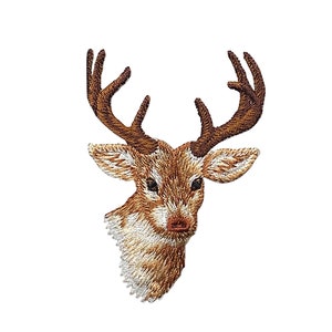 8-point Deer Mount, Buck, White Tail, Realistic Animals, Embroidered, Iron on Patch