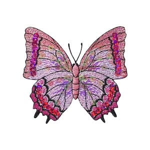 Large - Butterfly - Fuchsia Pink Sequin - Iron on Applique - Embroidered Patch - 155828-F