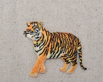 Natural Orange Tiger - Full Body - Walking Left - Iron on Applique - Embroidered Patch - 155468A