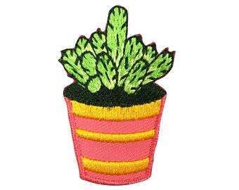 Cactus - Pink/Orange Pot - Desert Plant - Embroidered Iron on Patch