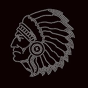 8&quot; Indian Face/Head, Crystal Rhinestones, Mascots, Iron on Transfer