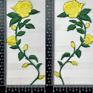 Large - Yellow Rose - Open Petals on Long Stem - Flowers - Facing LEFT or RIGHT - Iron on Applique - Embroidered Patch - 695735