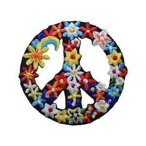Peace Sign with Flowers, Iron on Patch, Retro Patch, Flower Patch, Trucker Hat Patches, Summer Patch, Girly Patch