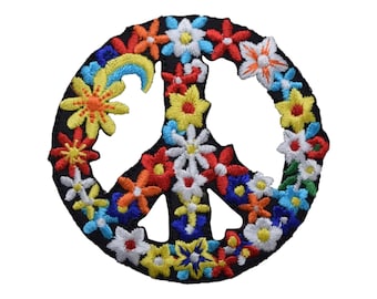 Peace Sign with Flowers, Iron on Patch, Retro Patch, Flower Patch, Trucker Hat Patches, Summer Patch, Girly Patch