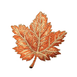 Tan and Gold Maple Leaf, Tree Leaves, Embroidered, Iron on Patch