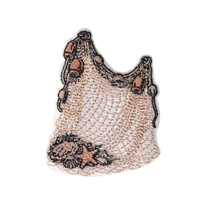 2,75 pulgadas - Parche termoadhesivo de red de pesca, aplique náutico, vida marina de playa, bordado costero