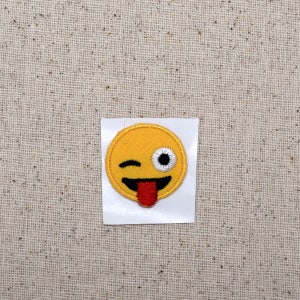 SMALL - Laughing Face - Winking with Tongue - Iron on Applique - Embroidered Patch - 697126-SA