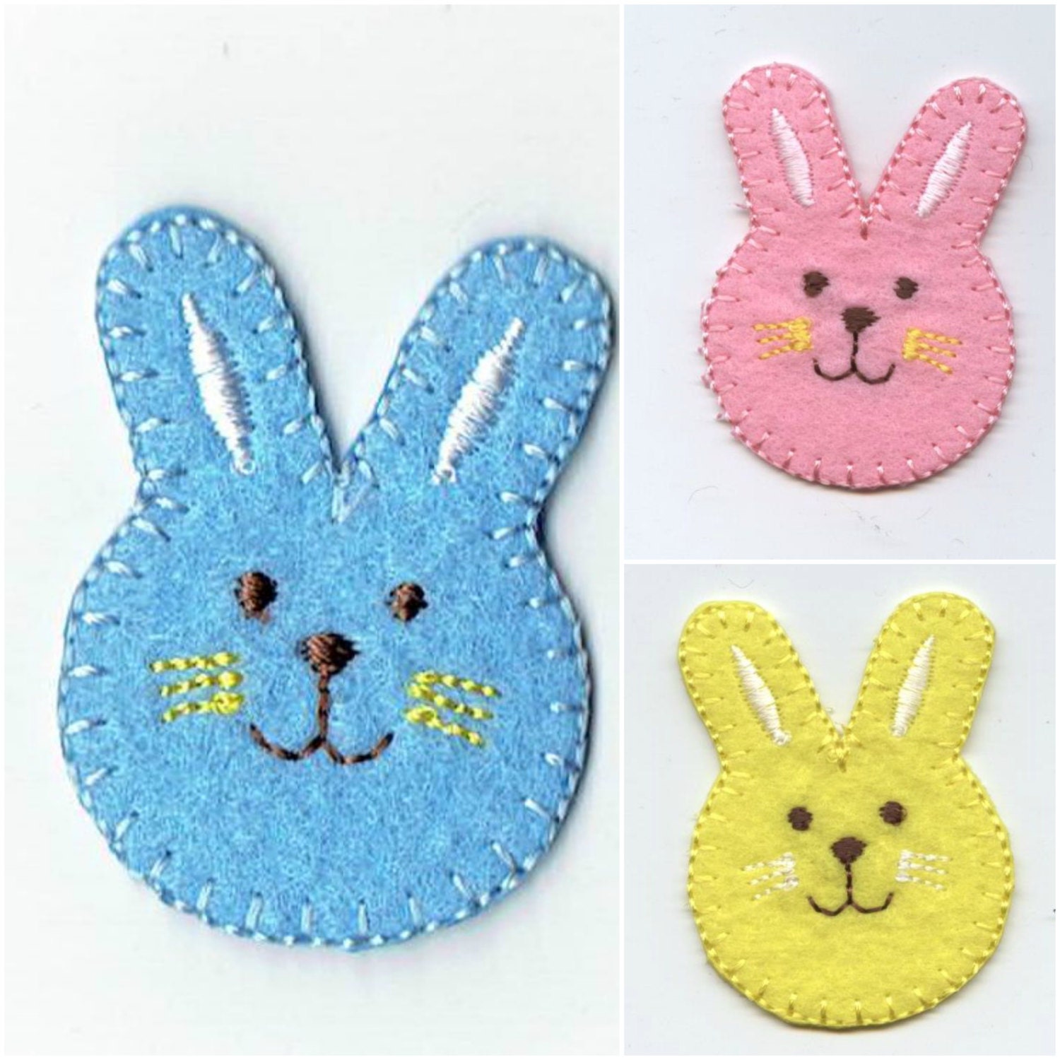 Easter Bunny Rabbit, Face, Embroidered Iron on Patch - BLUE, PINK, or ...