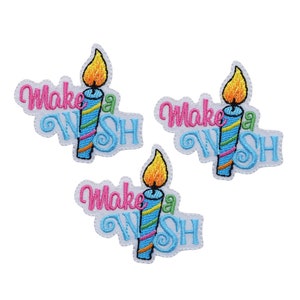 Make a Wish, Birthday Candle, Embroidered, Iron on Patch
