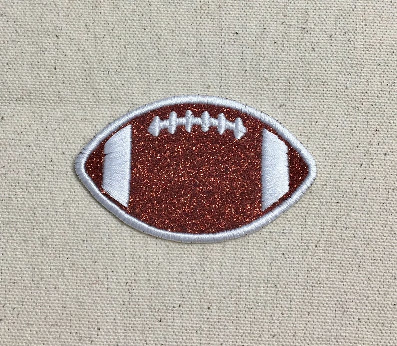 Football Brown Glitter White Outline/Stitches 2, 3, 4 or 5 Sports Iron on Applique Embroidered Patch image 1