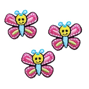 Mini rosa fjärilsbroderad stryklapp