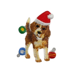 Beagle Puppy Dog Wrapped in Christmas Ornaments, Embroidered, Iron on Patch