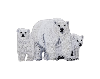 Polar Bear, Mom and Cubs, Realistic Animals, Iron on Patch, Embroidered