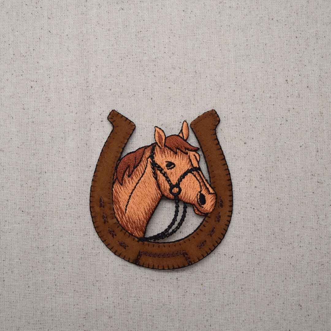 Horse Head in Horseshoe Iron on Applique Embroidered Patch 150243 Etsy