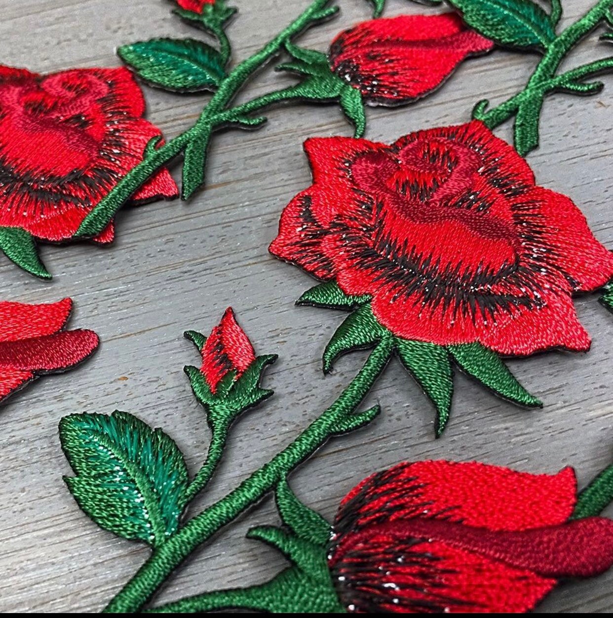 thumbnail image 2 of Vibrant Red Rose Iron-On Embroidery Patch – Floral Applique For DIY Crafts 2 of 3