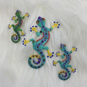 Gecko - Multicolor Lizard - Iron on Applique - Embroidered Patch - 692676