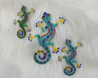 Gecko - Multicolor Lizard - Iron on Applique - Embroidered Patch - 692676