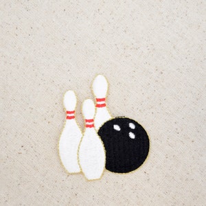 Bowling Ball and Pins Embroidered Iron on Patch