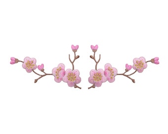 Cherry Blossom with Pink Flowers, Brown Stem, LEFT or RIGHT, Iron on Patch