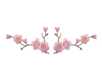 Cherry Blossom with Pink Flowers, Brown Stem, LEFT or RIGHT, Iron on Patch