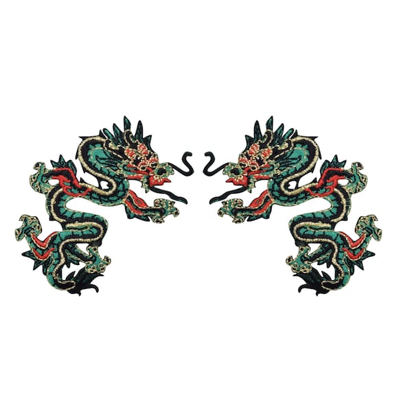 Dragon chinois vert 3", brodé, fer sur l'écusson