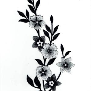 Large Flowers, Black, White, Silver, Embroidered, Iron on Patch image 4