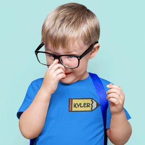 Custom Name Patch, School Pencil, Embroidered Badge, Iron on Patch, for Backpacks, Bags, Jackets, Shirts, Jeans, DIY Personalization