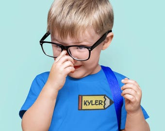 Custom Name Patch, School Pencil, Embroidered Badge, Iron on Patch, for Backpacks, Bags, Jackets, Shirts, Jeans, DIY Personalization
