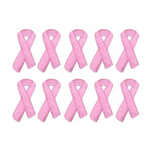 10 Pack | Pink Ribbon | Breast Cancer Awareness | Iron-On Patch | Walks and Fundraisers | Hat Bag Jacket