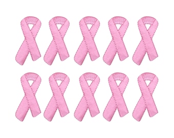 10 Pack | Pink Ribbon | Breast Cancer Awareness | Iron-On Patch | Walks and Fundraisers | Hat Bag Jacket