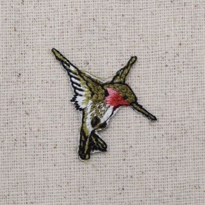 Small MINI Ruby Red Throat Hummingbird Flying LEFT or RIGHT Iron on Applique Embroidered Patch 696074 image 3