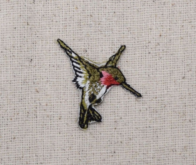 Small MINI Ruby Red Throat Hummingbird Flying LEFT or RIGHT Iron on Applique Embroidered Patch 696074 image 3