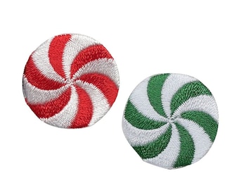 Natale - GRANDE 3 POLLICI - Caramelle Alla Menta Piperita - Rosso O Verde - Applicazione Termoadesiva - Toppa Ricamata - WA1214 - Italia - Foto 7