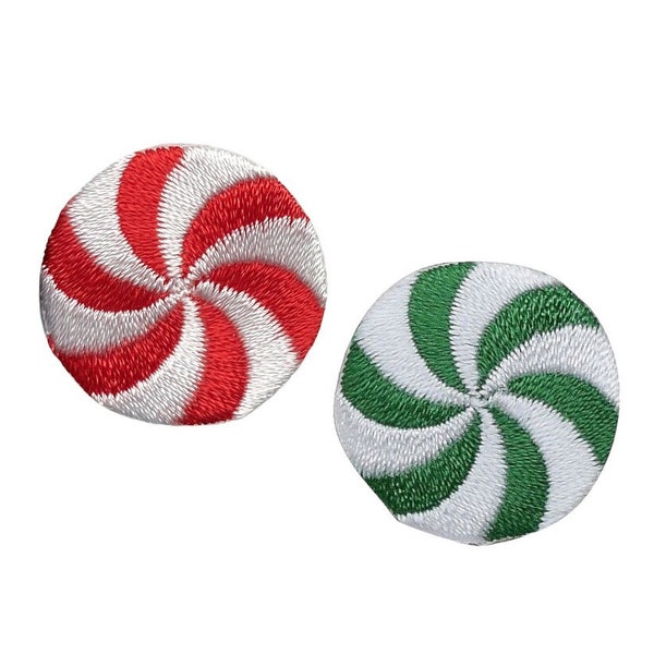 Christmas Peppermint Candy, Red or Green, Iron on Patch