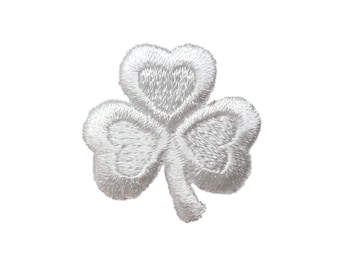 White Shamrock - Small Irish - 3-leaf Clover - Embroidered Patch - Iron on Applique - 695792-C