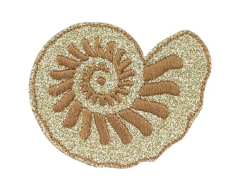 7,5 cm braun Glitzer Muschel, Küste, Meer, Strand, gestickt, Aufnäher