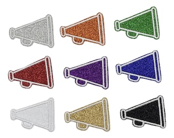 Glitter Cheer Megaphone, 2", 3", 4", 5", Embroidered, Iron on Patch