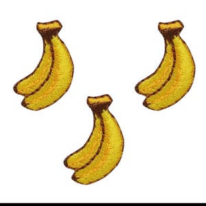 ミニ スモール バナナ 束 - フルーツ - イエロー - 刺繍パッチ - アイロン接着アップリケ - 21540-C