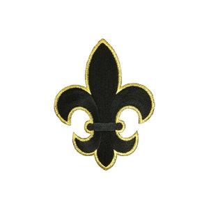 4&quot; Fleur de lis, Black with Gold, Embroidered, Iron on Patch