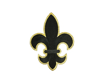 4" Fleur de lis, Black with Gold, Embroidered, Iron on Patch