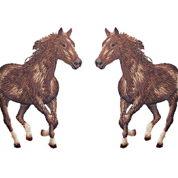 Brown Horse - Running Left or Right - Embroidered Iron on Patch