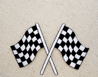 Racing Flags, Black and White Checkered Flag, Motor Speedway, Iron on Patch